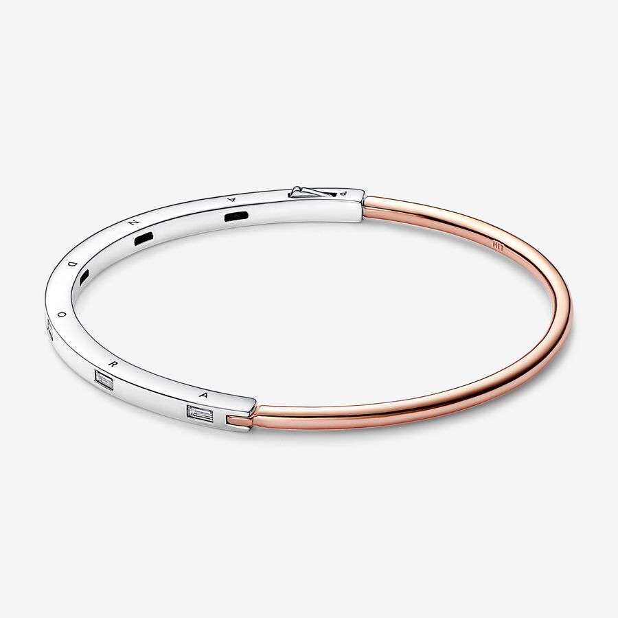 Dvoubarevný pevný náramek Pandora Signature s I-D pavé Dvoubarevny pevny naramek Pandora Signature s I D pave