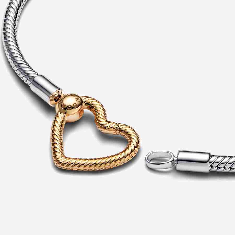 Hadovitý řetízkový náramek Pandora Moments Srdcové zapínání-stříbrný14k zlatem_1