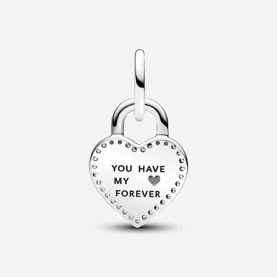Dvojitý přívěsek Dvoubarevné otočné srdce s visacím zámkem_3