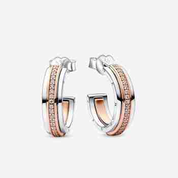 Dvoubarevné kruhové náušnice Pandora Signature Logo a pavé