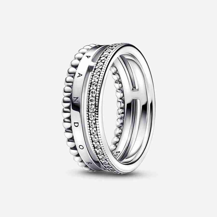 Prsten Pandora Signature Logo, pavé a kuličky Prsten Pandora Signature Logo pave a kulicky