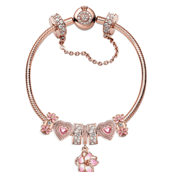 Sada náramků Rose Gold Cherry Blossom a Love